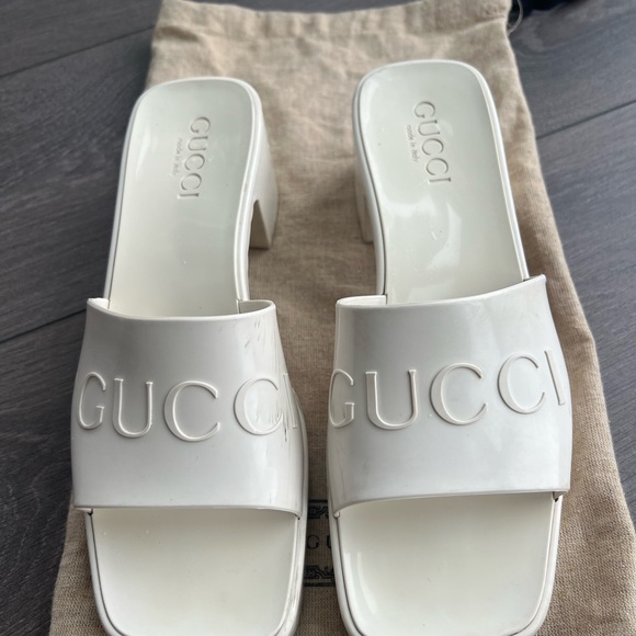 GUCCI Off-White Rubber Slide Heeled Sandals 36 - Picture 10 of 10